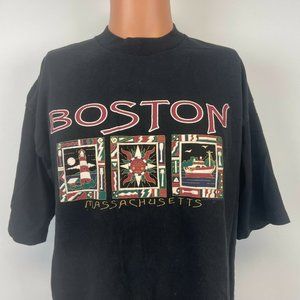 Boston Massachusetts Light Tower Ship Single Stitch T Shirt Vtg 90s Made USA XL